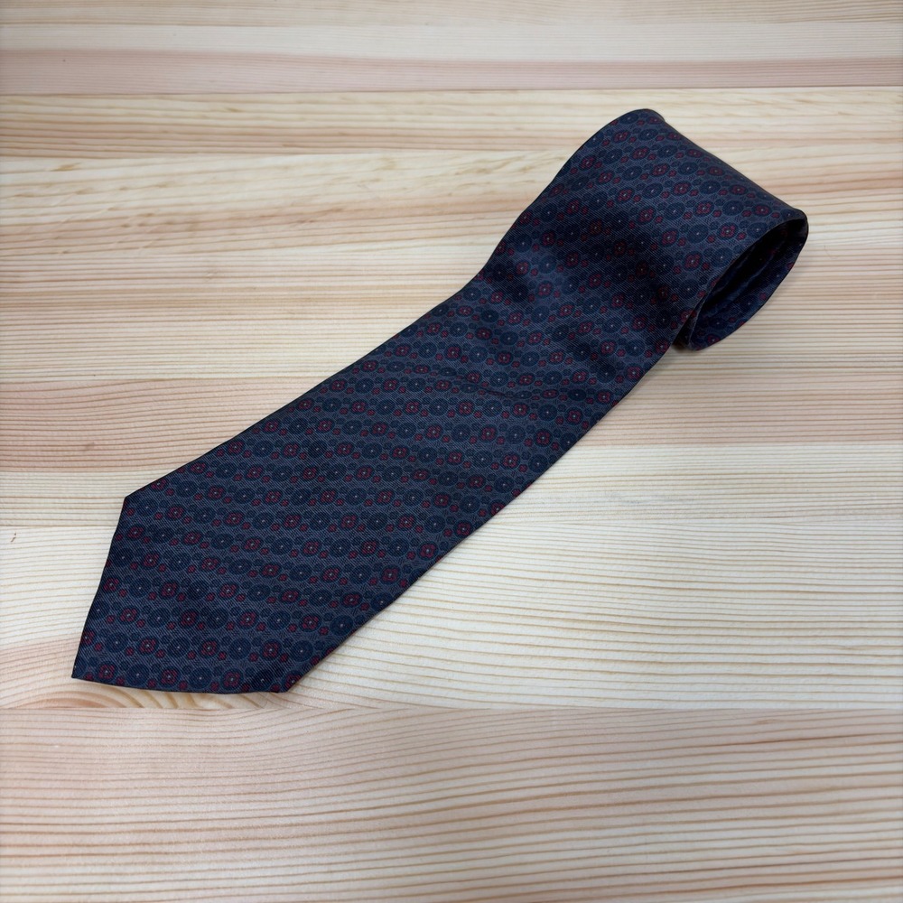 Vtg ISACO Italy Silk Tie Men Geometric Blue Red Circles‎ USA Patriotic Necktie